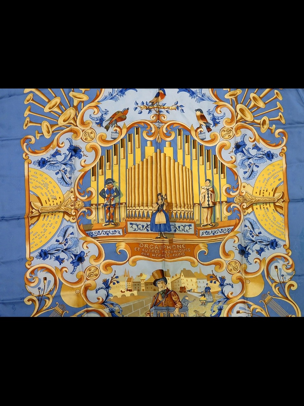 Hermes Blue and Gold Organ-Themed Silk Scarf - Picture 4 of 12
